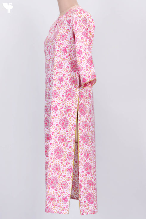 Cambric Cotton Kurta In Floral Block Print